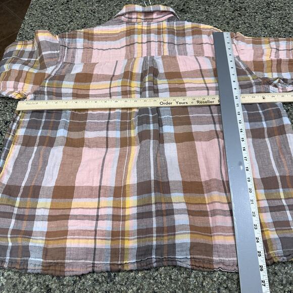 Levis Shirt Mens XL Pink Brown Plaid Short Sleeve Button Up Hemp Blend Casual - Picture 5 of 8